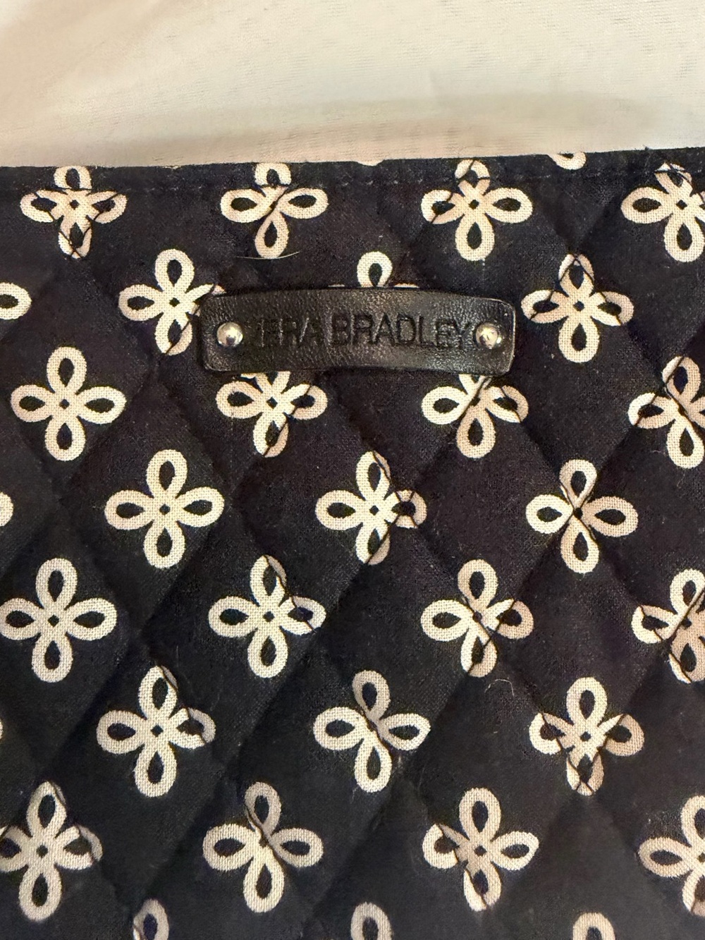 Vera Bradley Black Quilted Tote with Cream Floral Pattern